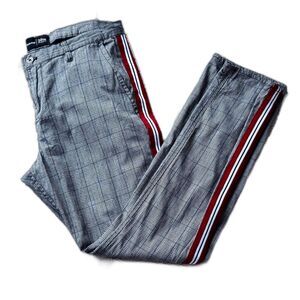 Highland Men’s 38W Plaid Pants Red Stripe Side Track Trousers Cotton Blend